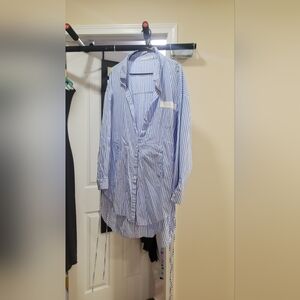 Blue and White Striped Button-Up Shirt
